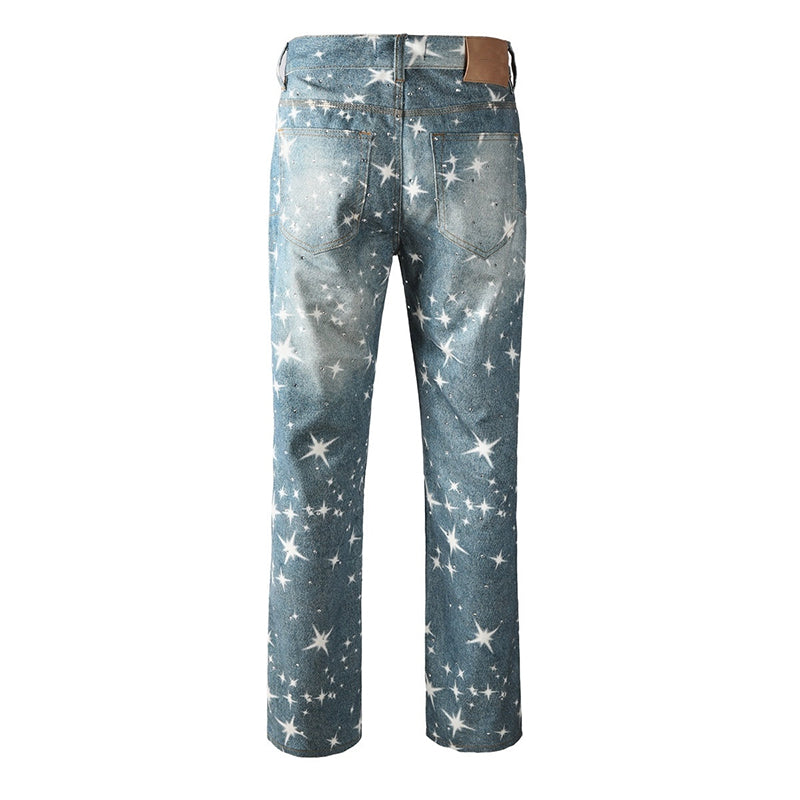 Mens trendy purple jeans, 100% cotton Rhinestones #9141