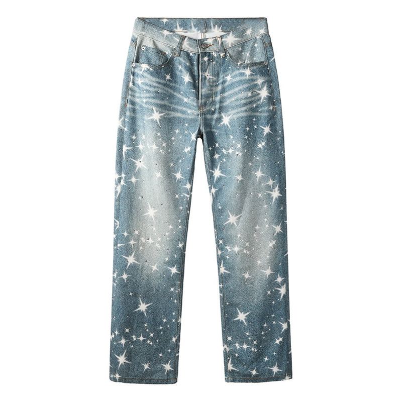 Mens trendy purple jeans, 100% cotton Jeans Rhinestones #9141
