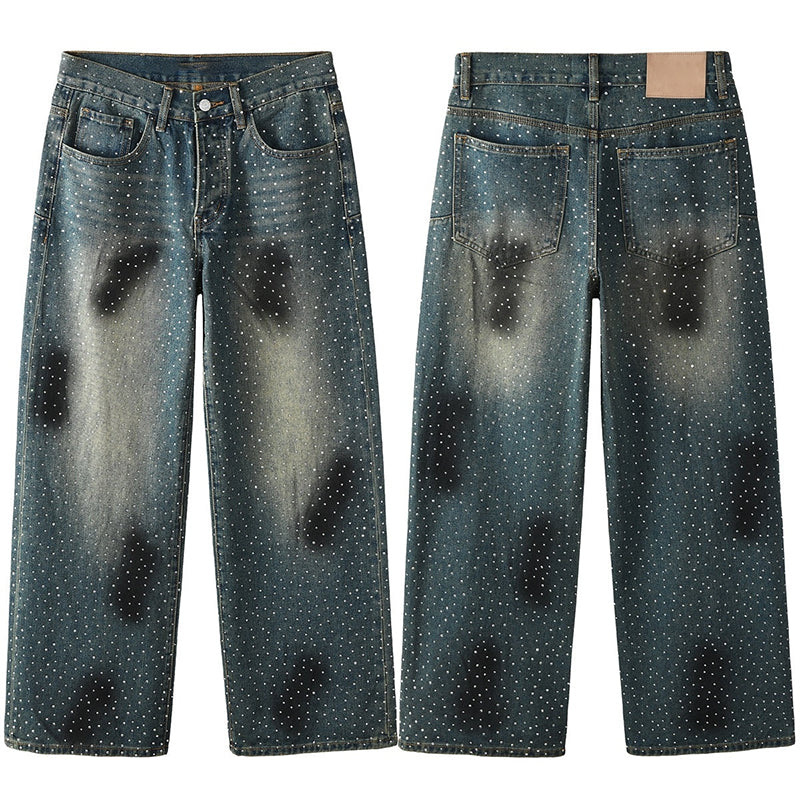 Mens trendy purple jeans, 100% cotton Jeans Rhinestones #106