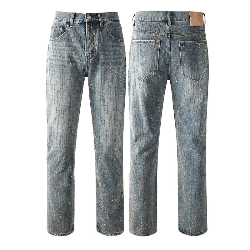 Mens trendy purple jeans, 100% cotton Jeans Rhinestones #9140