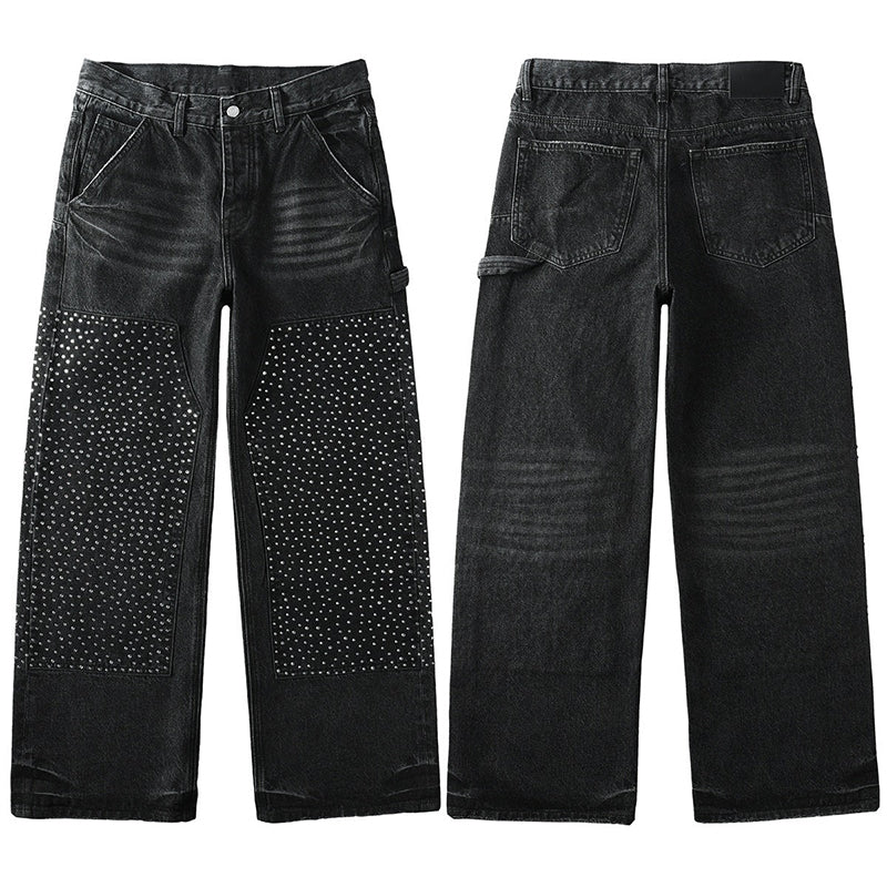 Mens trendy purple jeans, 100% cotton Rhinestones #104