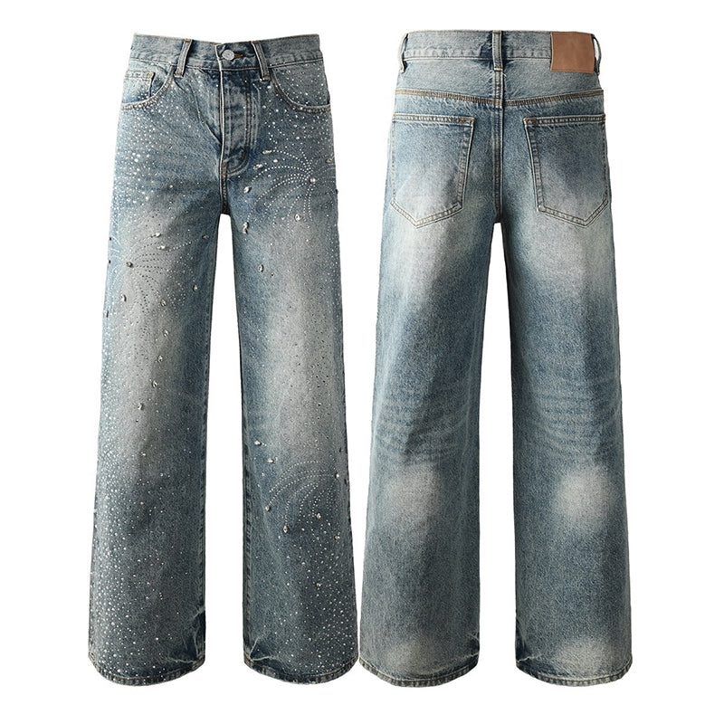 Mens trendy purple jeans, 100% cotton Rhinestones #9133