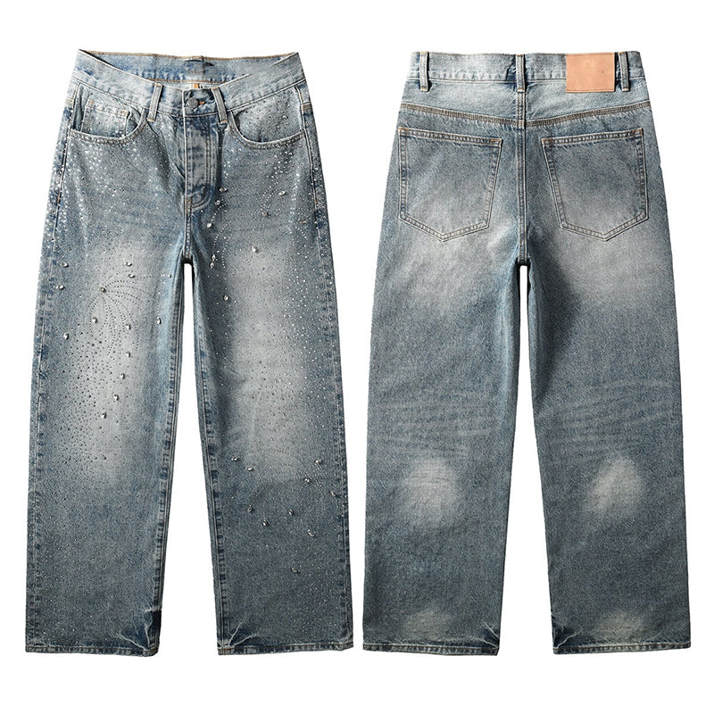 Mens trendy purple jeans, 100% cotton Rhinestones #9133