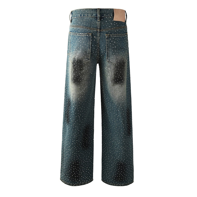 Mens trendy purple jeans, 100% cotton Rhinestones #106