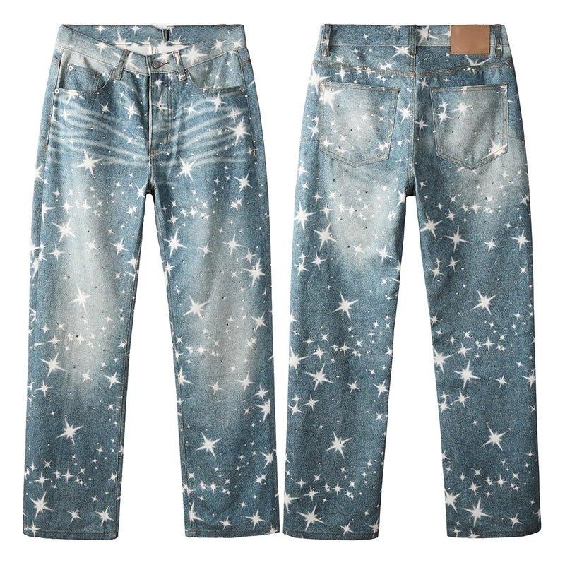 Mens trendy purple jeans, 100% cotton Jeans Rhinestones #9141