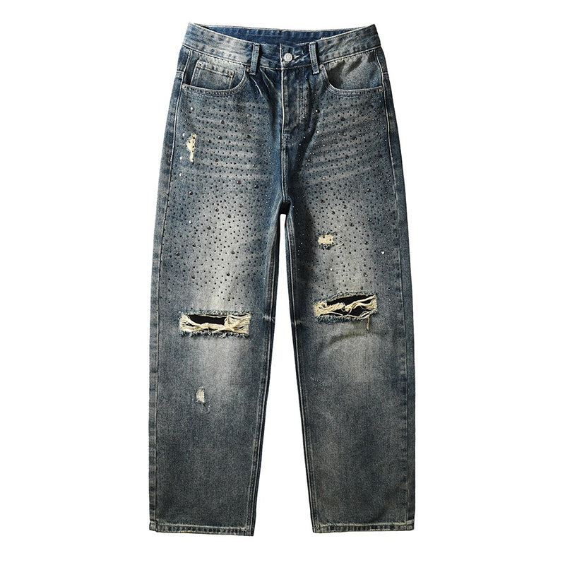 Mens trendy purple jeans, 100% cotton Jeans Rhinestones #9131