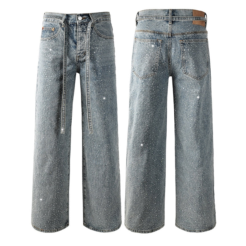 Mens trendy purple jeans, 100% cotton Jeans Rhinestones #9129