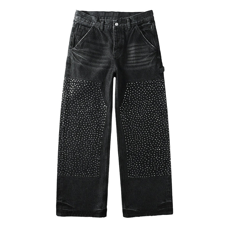 Mens trendy purple jeans, 100% cotton  Jeans Rhinestones #104