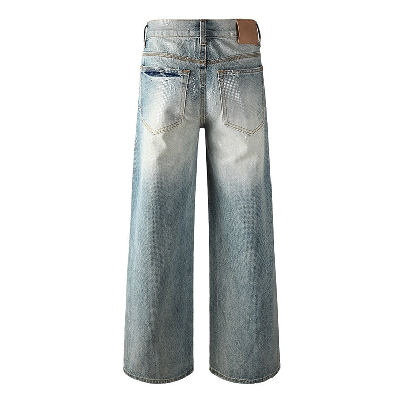 Mens trendy purple jeans, 100% cotton Jeans Rhinestones #103
