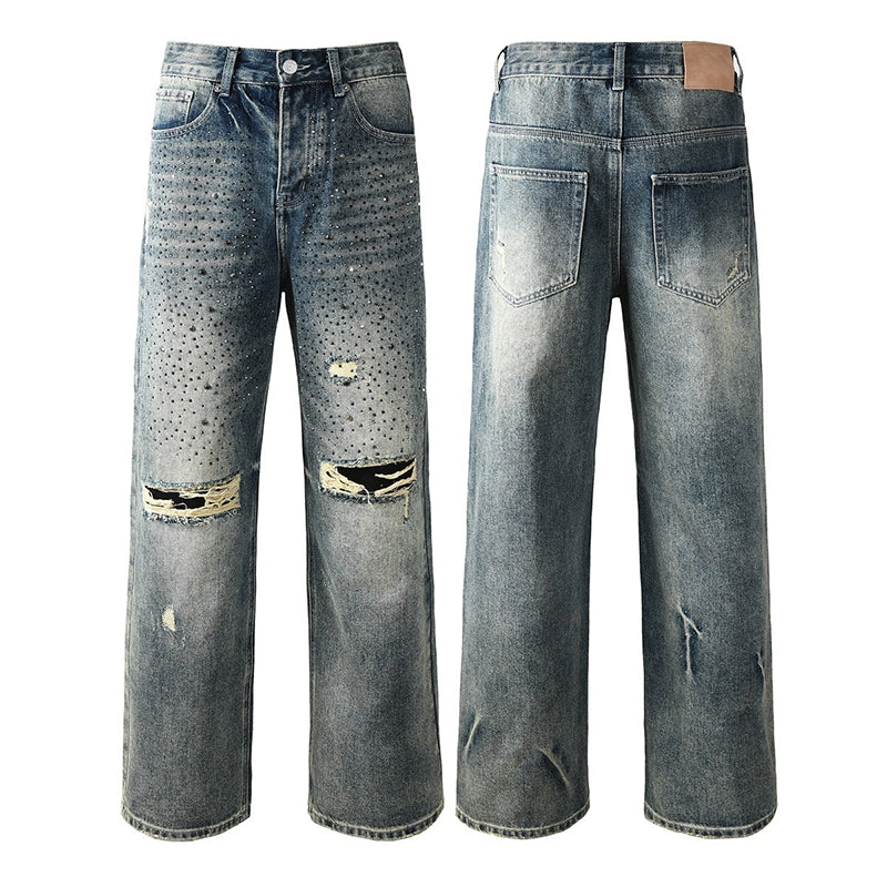 Mens trendy purple jeans, 100% cotton Jeans Rhinestones #9131