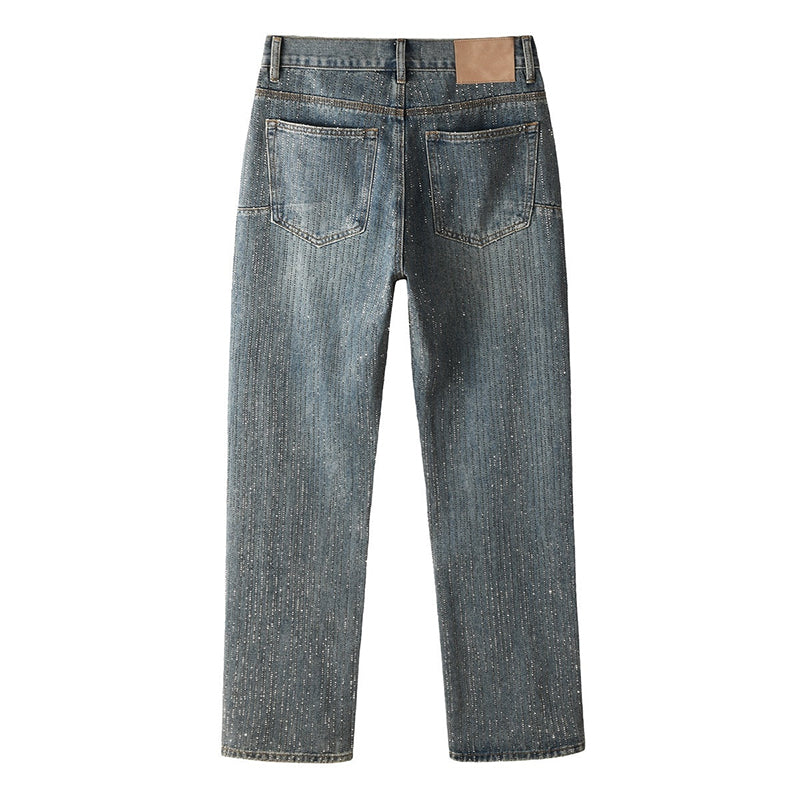 Mens trendy purple jeans, 100% cotton Jeans Rhinestones #9140