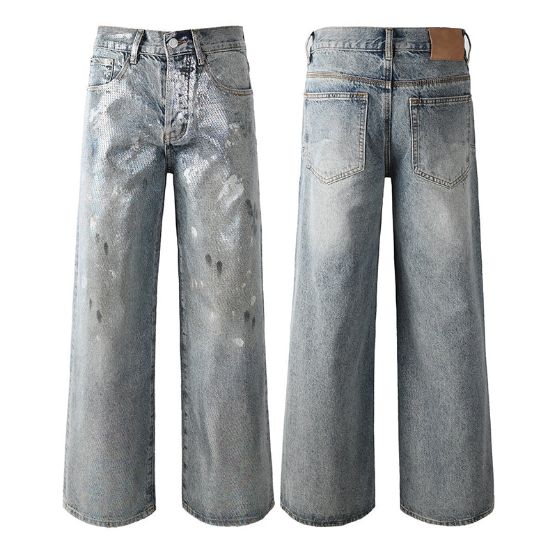 Mens trendy purple jeans, 100% cotton Jeans Rhinestones #108