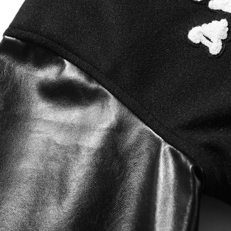 American-style baseball jacket TRAVIS SCOTT Men's Stand-Collar Padded Jacket (Wool-Blend Body with Leather Sleeves & Embroidery) ¨C Unisex Style