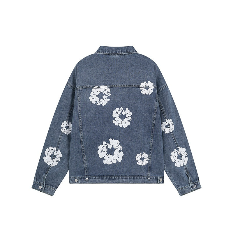 American-style baseball jacket American-style Denim Tears cotton flower denim jacket for men ¨C loose-fit, high-street trendy brand
