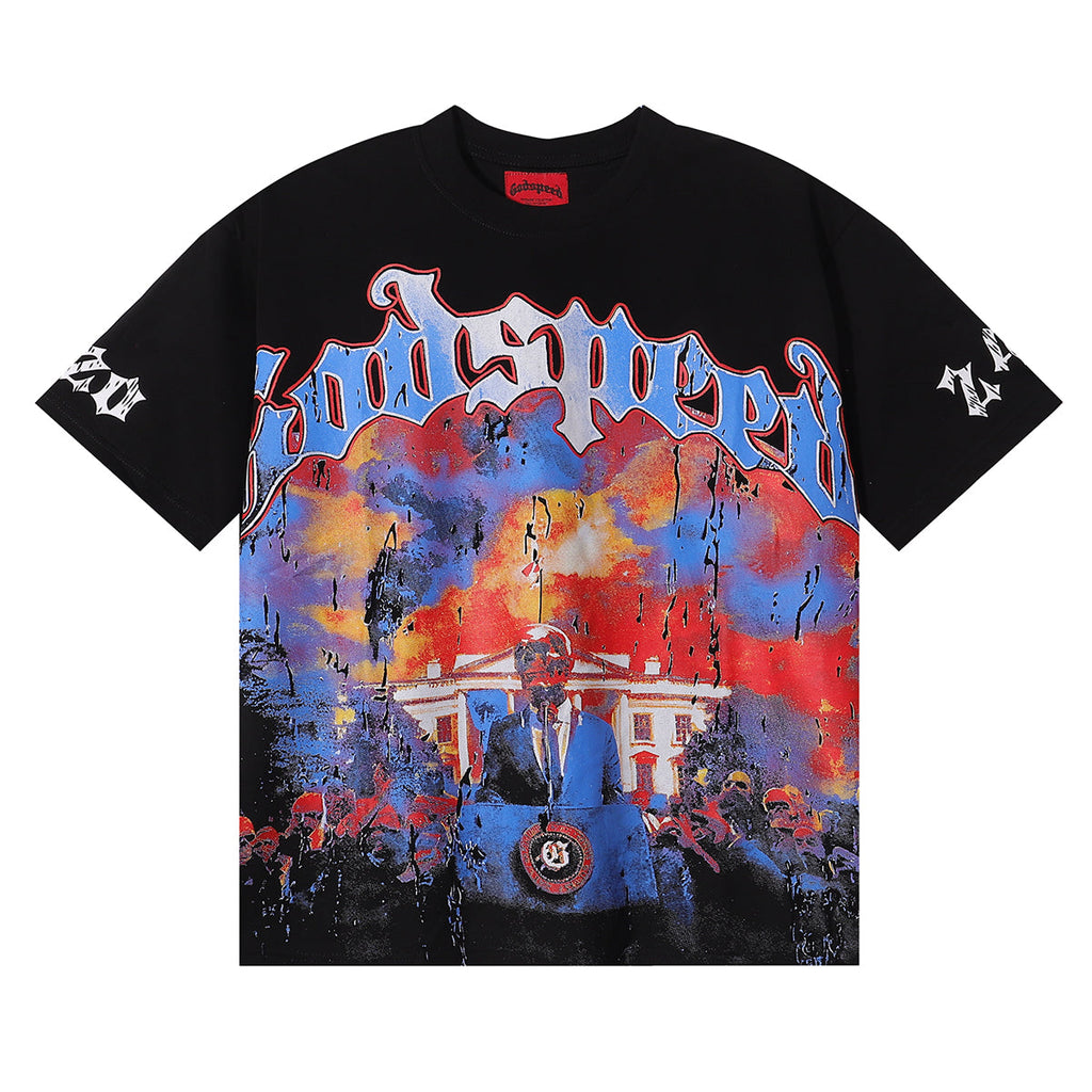 Godspeed T Shirts Speech Skull Printing Cotton Casual Crew Neck Short Sleeve Men and Women