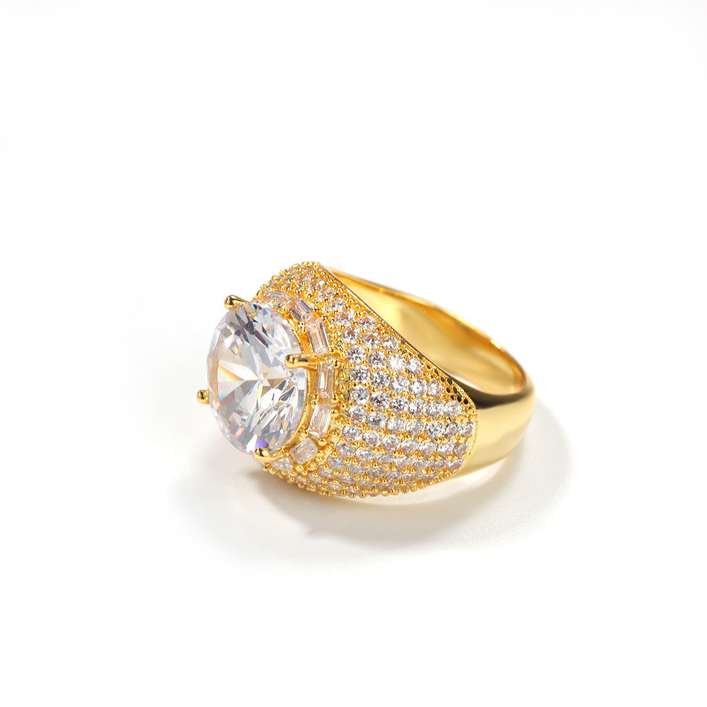 Rings Hip Hop Ring Copper Zircon Large Diamond Arc St. Valentine's Spectrum