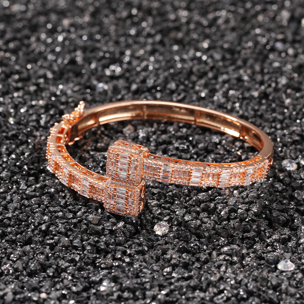 Bracelet HiphopT Square Zirconium Men's Bracelet Gold Plated ins St. Valentine's