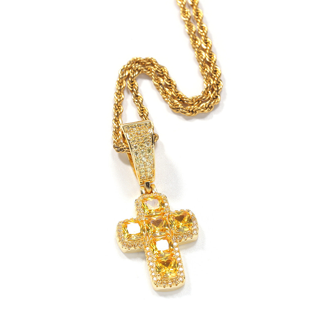 Jewelry Fashion Copper with Colored Zircon Cross Pendant Street rapper Spectrum