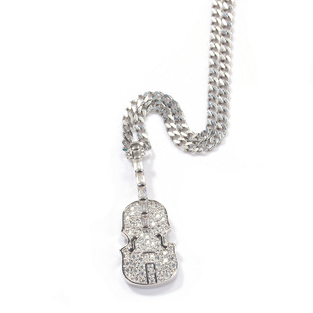 Jewelry Copper Zircon Violin Pendant Necklace Spectrum