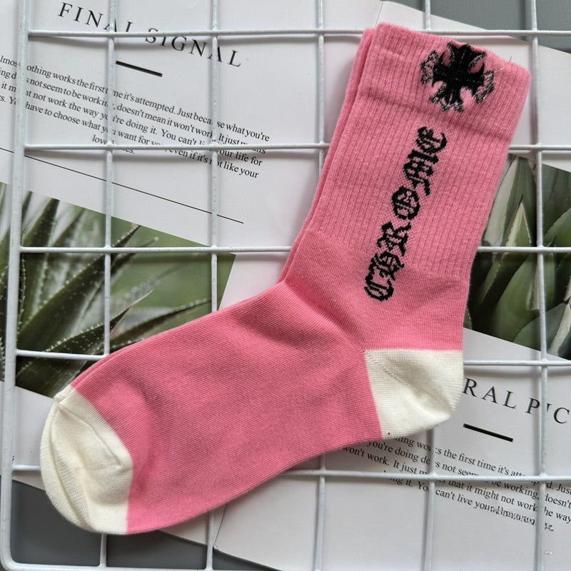 Chrome Hearts Socks Medium Tall Striped Letter Red Lip Embroidery