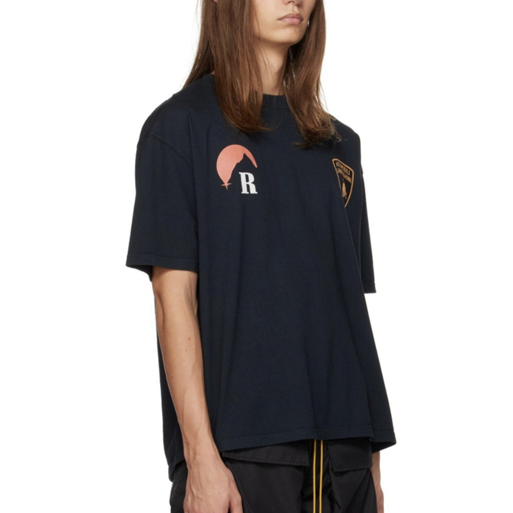 Rhude T Shirt Striped Sunset Snow Mountain Print Short Sleeve T-Shirt