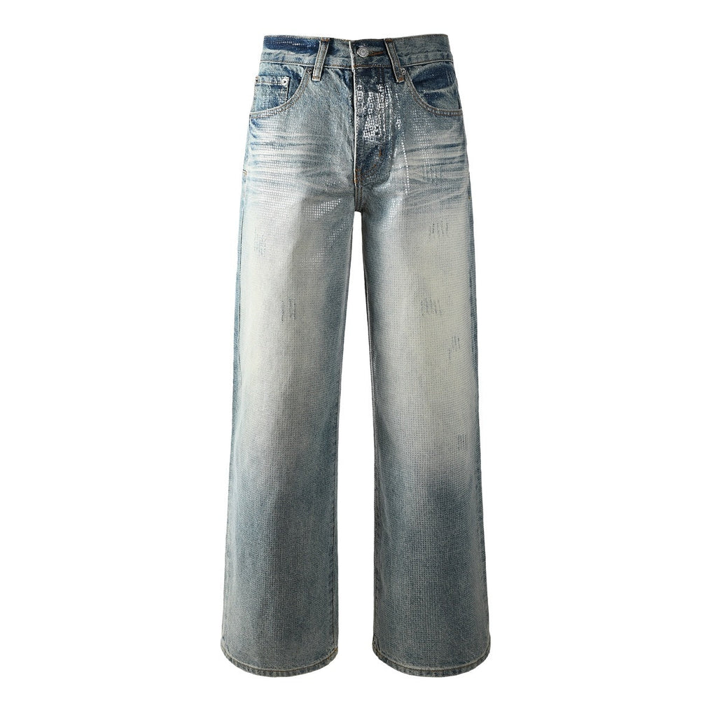 Mens trendy purple jeans, 100% cotton Rhinestones #103