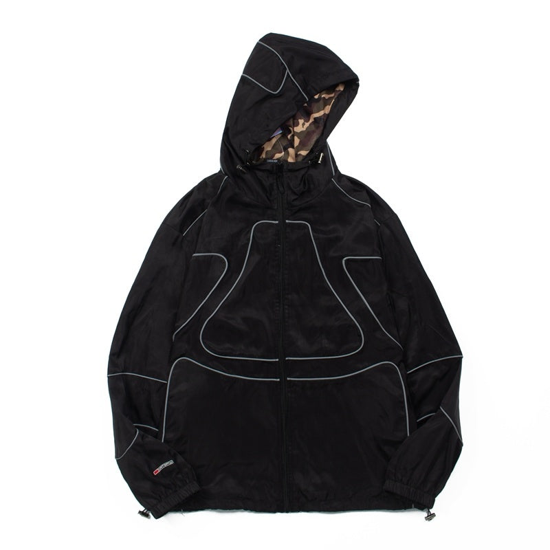 American-style baseball jacket American High-Street Hip-Hop Alcatraz / CRTZ Style Windbreaker & Reflective-Trim Set ¨C Men's Camouflage Tech-Shell Jacket & Sportswear