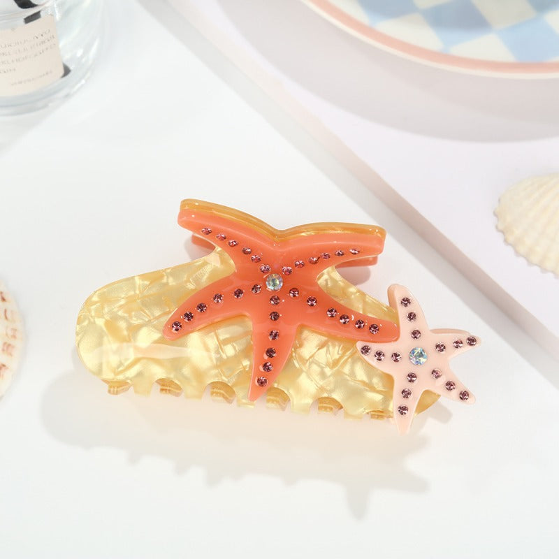 Summer ocean wind starfish grab clip, diamond-encrusted acetic acid shark clip, girly heart versatile advanced
