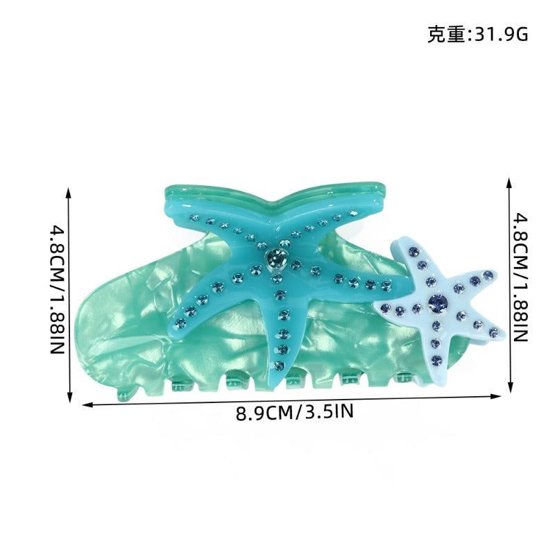 Summer ocean wind starfish grab clip, diamond-encrusted acetic acid shark clip, girly heart versatile advanced