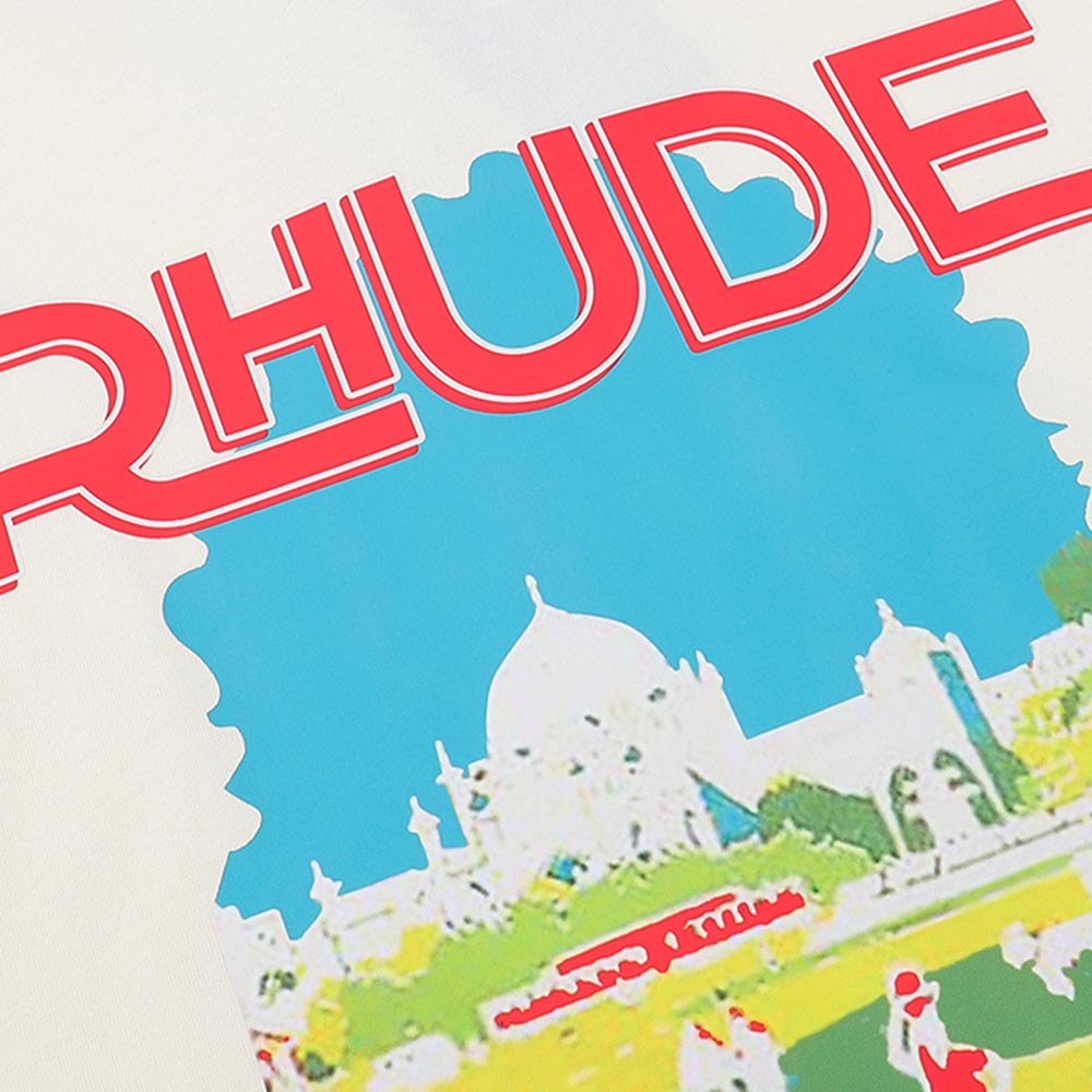 Rhude T Shirts Castle Coconut Windowsill Scenic Cotton Casual Loose Short Sleeve Men and Women