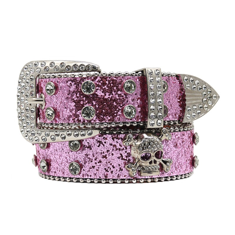 Hip-hop punk rhinestone belt skull wide belt