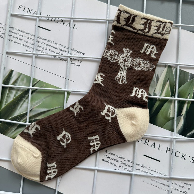 Chrome Hearts Socks Medium Tall Striped Letter Red Lip Embroidery
