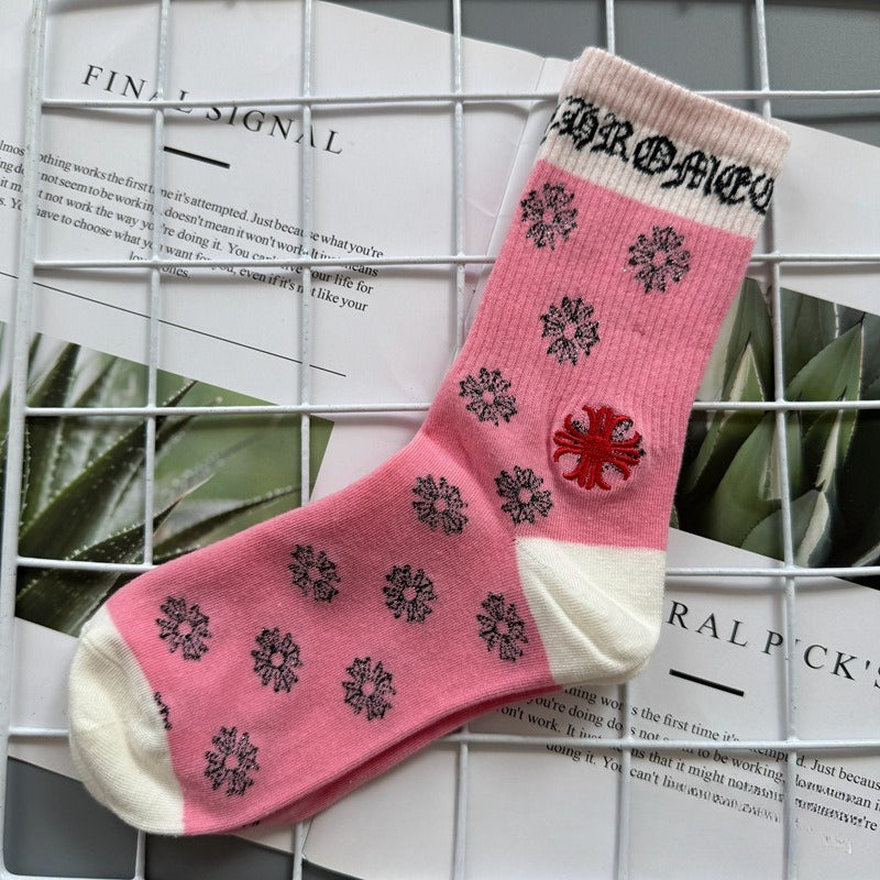 Chrome Hearts Socks Medium Tall Striped Letter Red Lip Embroidery
