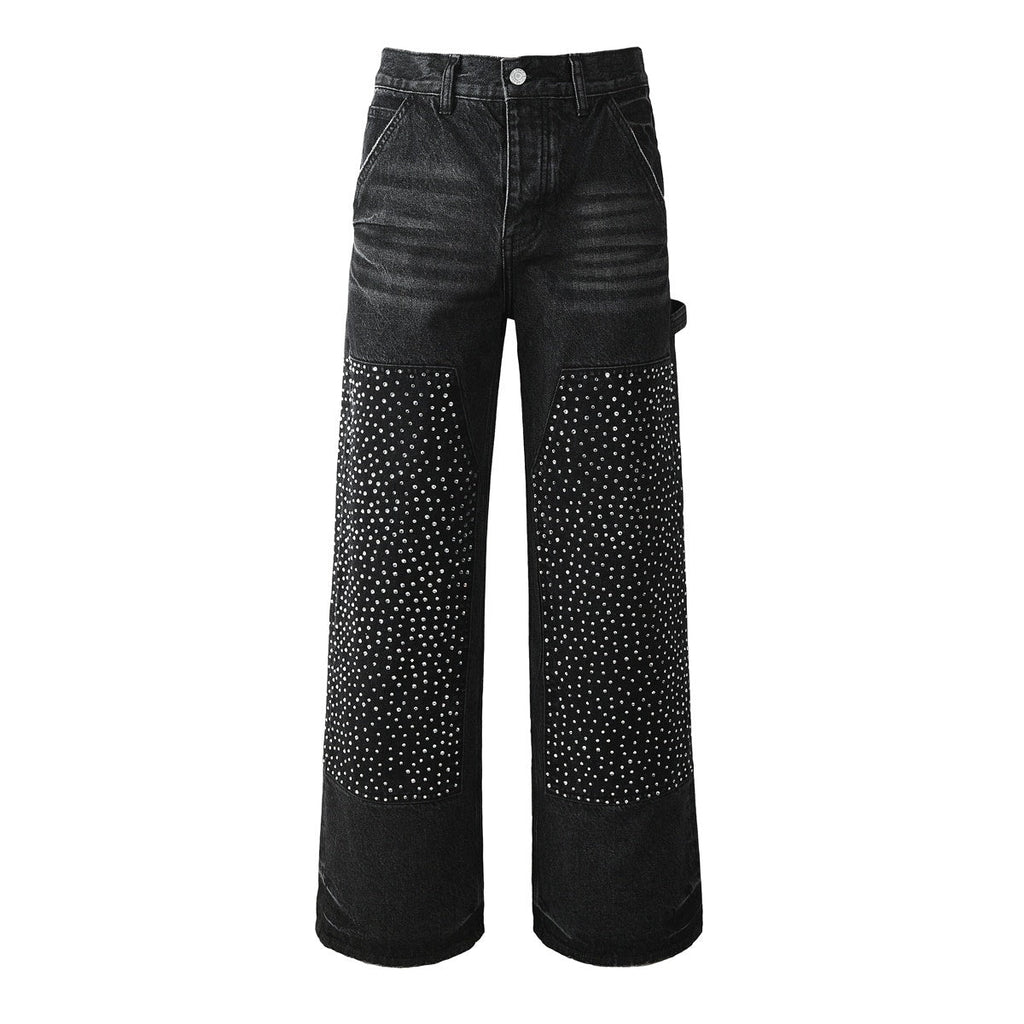 Mens trendy purple jeans, 100% cotton  Jeans Rhinestones #104