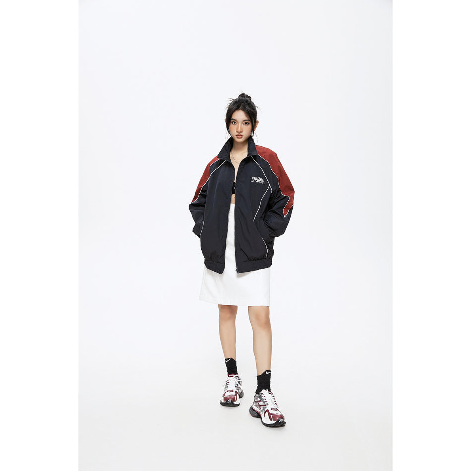Unisex Jacket Vintage Sports Stand Collar Jacket Loose Spring and Autumn Coat
