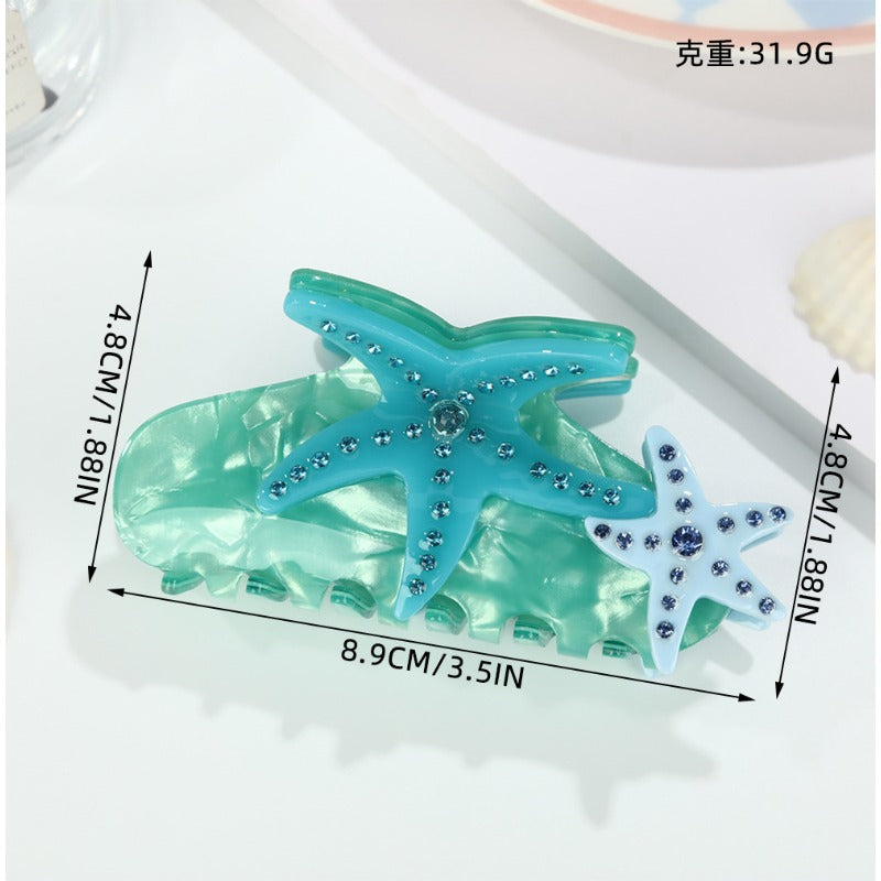 Summer ocean wind starfish grab clip, diamond-encrusted acetic acid shark clip, girly heart versatile advanced
