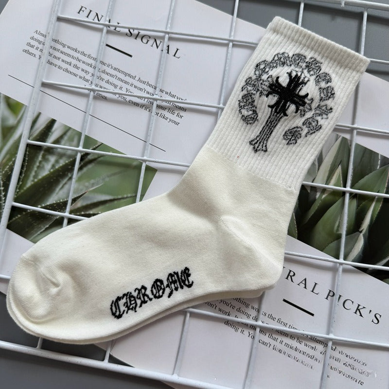 Chrome Hearts Socks Medium Tall Striped Letter Red Lip Embroidery