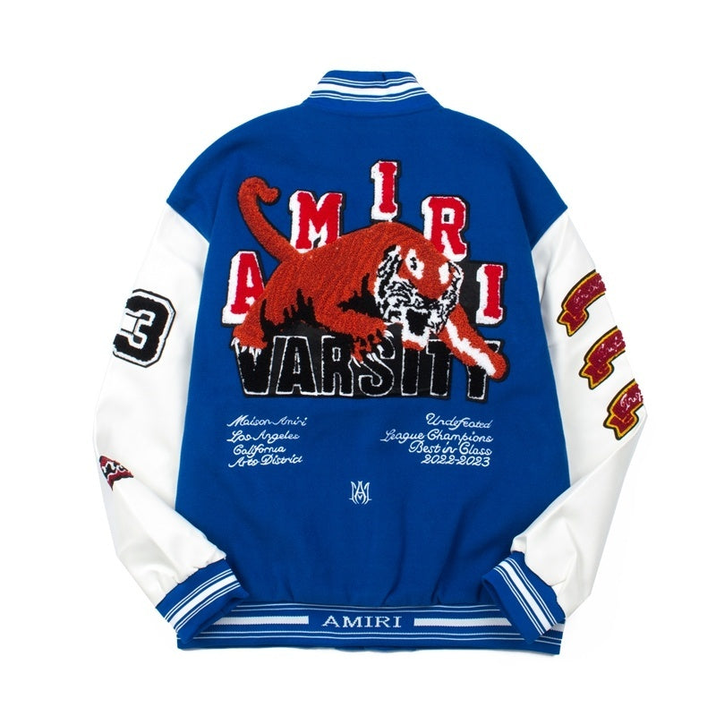 American-style baseball jacket Unisex Streetwear-Style Cardigan with Embroidered Tiger Motif