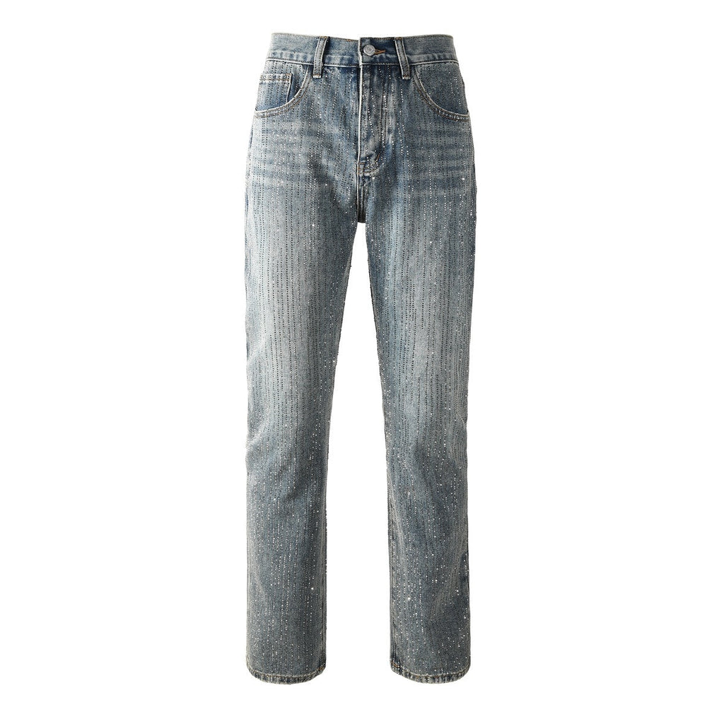 Mens trendy purple jeans, 100% cotton Jeans Rhinestones #9140