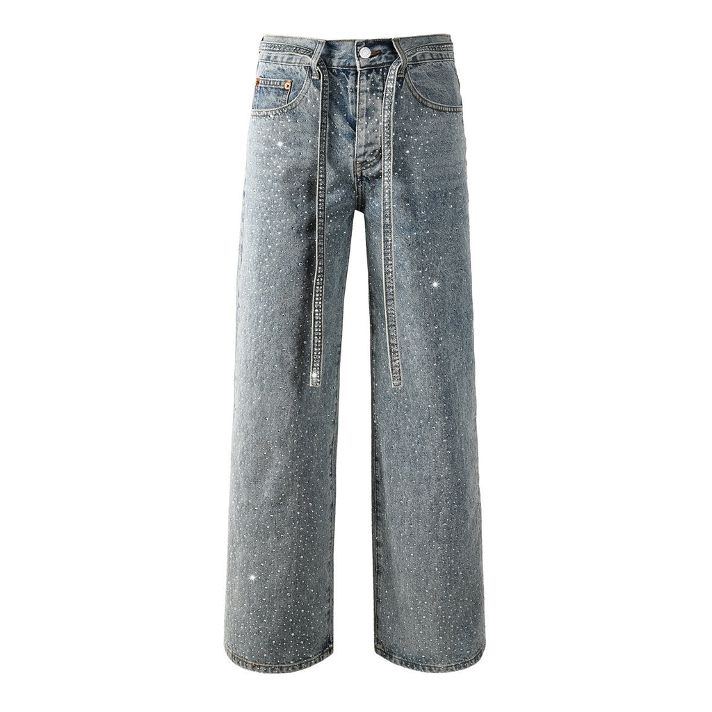 Mens trendy purple jeans, 100% cotton Rhinestones #9129