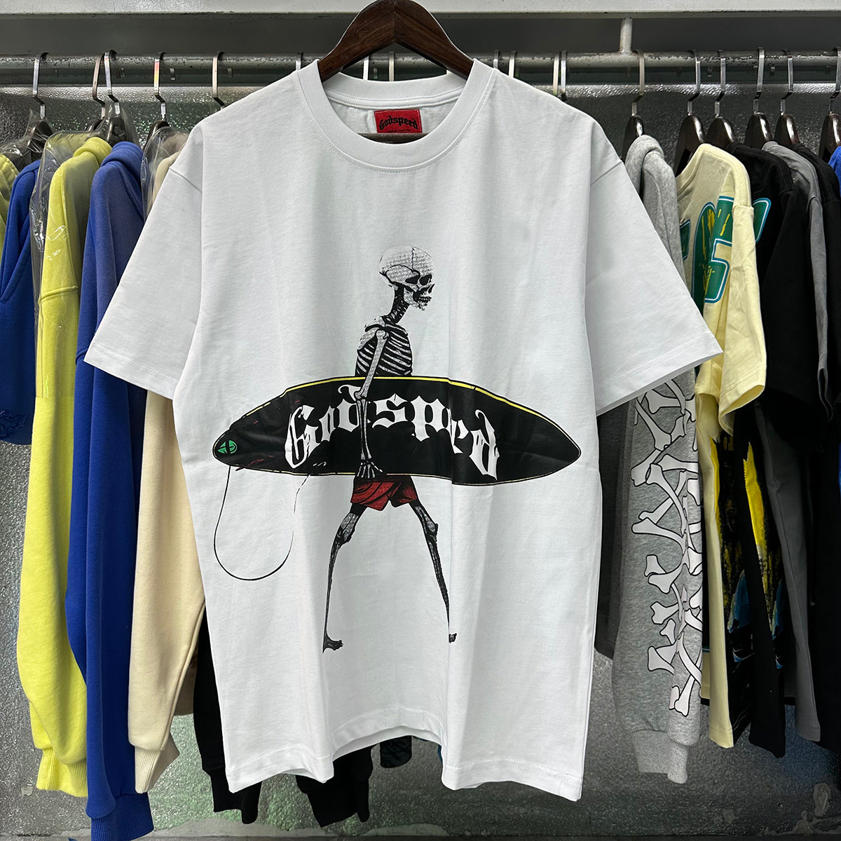 Godspeed T Shirts Skateboard Skull Junior Print Cotton Casual Short Sleeve Men and Women