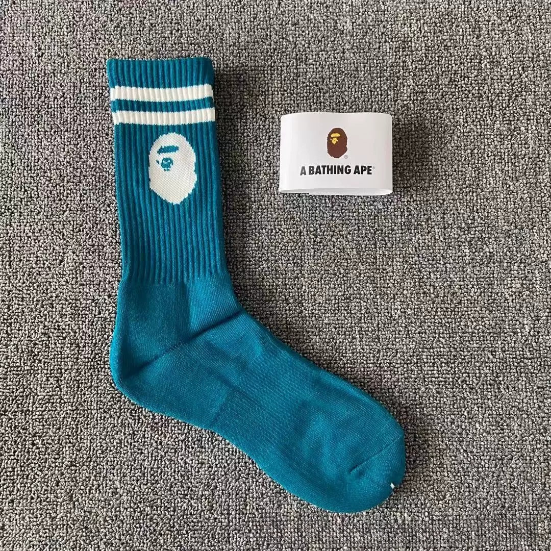 Bathing Ape Bape Socks Ape Head Towel Bottom Socks Men's and Women's Color Sports Trend Brand Long Tube Skateboard