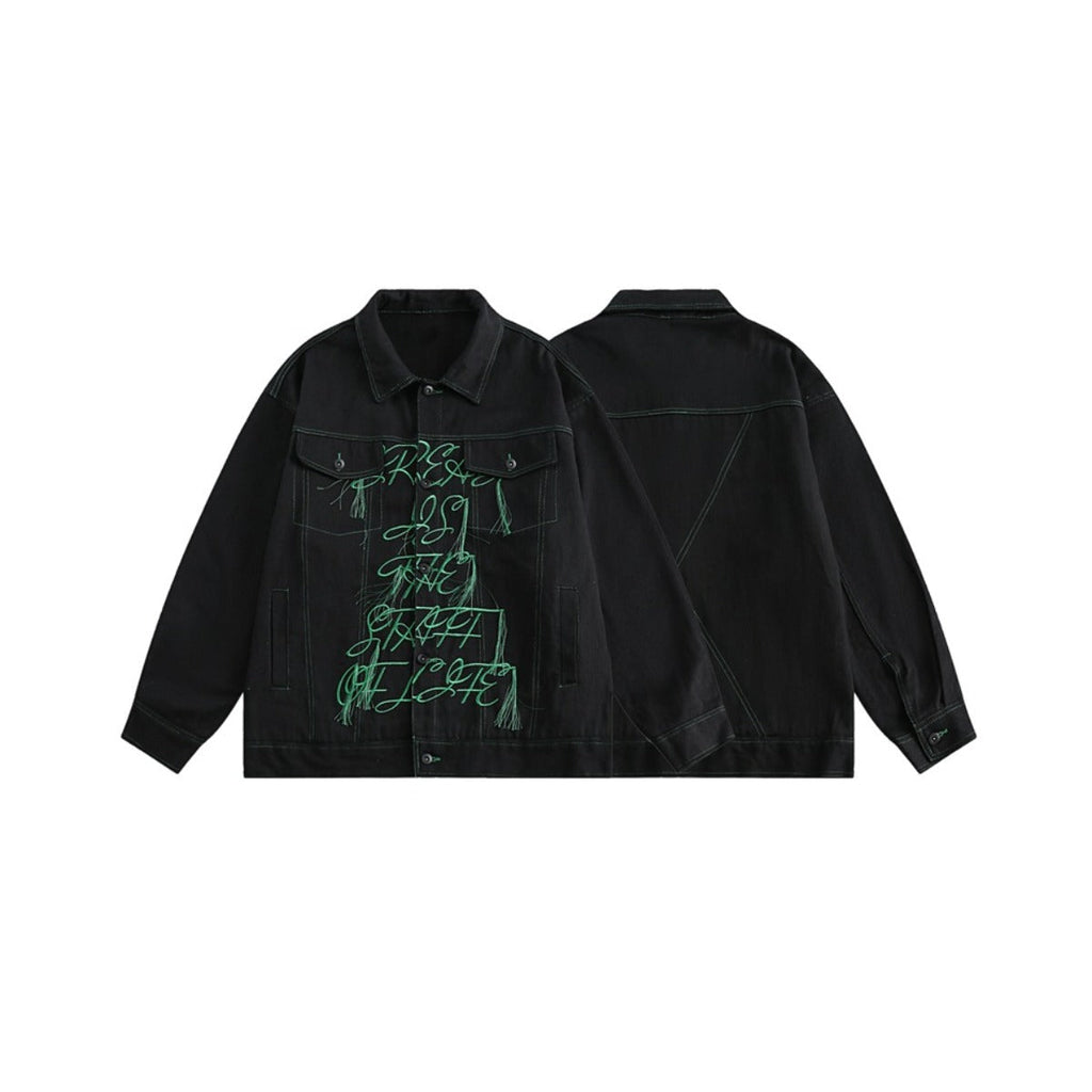 Unisex Jacket Vintage Embroidered Frock in Black Denim Jacket