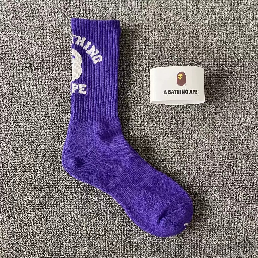 Bathing Ape Bape Socks Ape Head Towel Bottom Socks Men's and Women's Color Sports Trend Brand Long Tube Skateboard