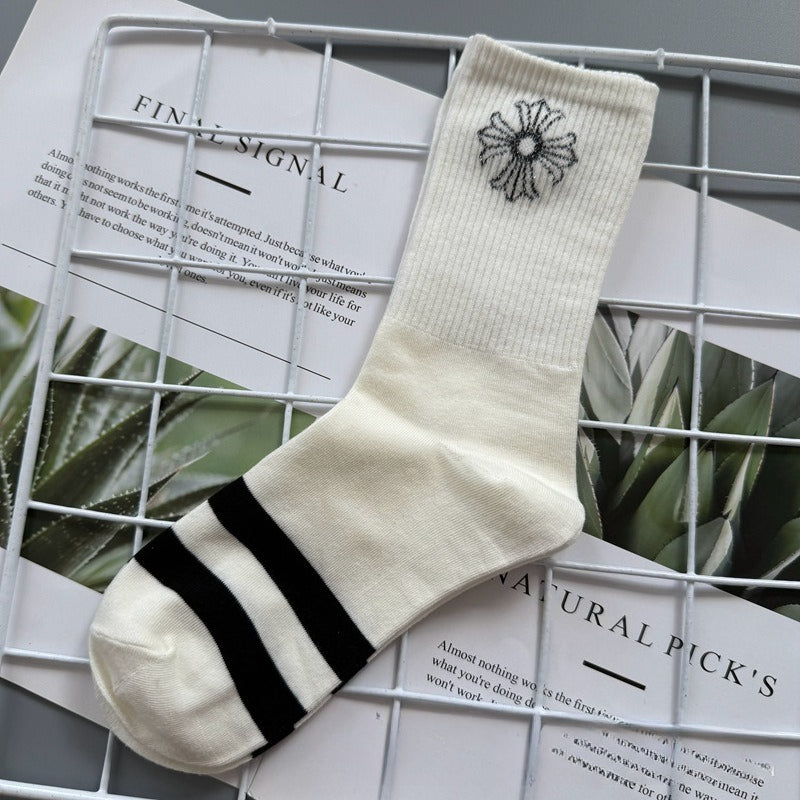Chrome Hearts Socks Medium Tall Striped Letter Red Lip Embroidery