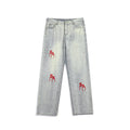 Men Jeans Embroidered Jeans Men's Summer Wide-Leg Straight Pants