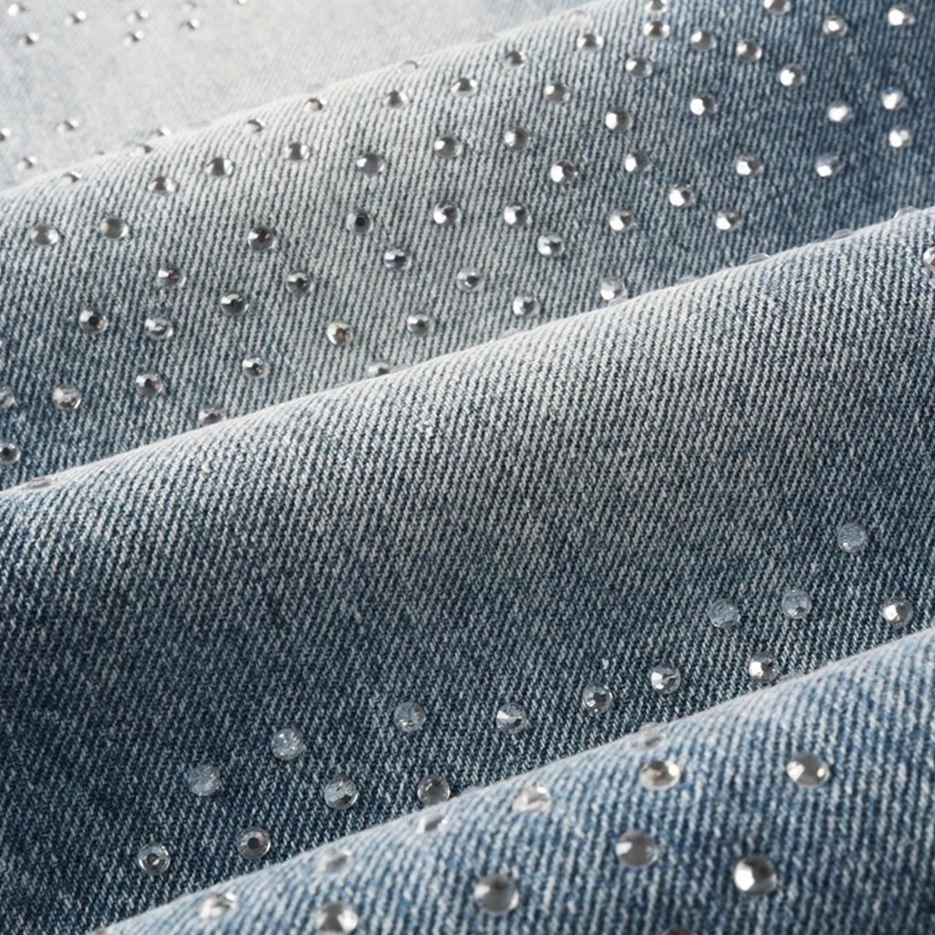 Mens trendy purple jeans, 100% cotton Rhinestones #9137