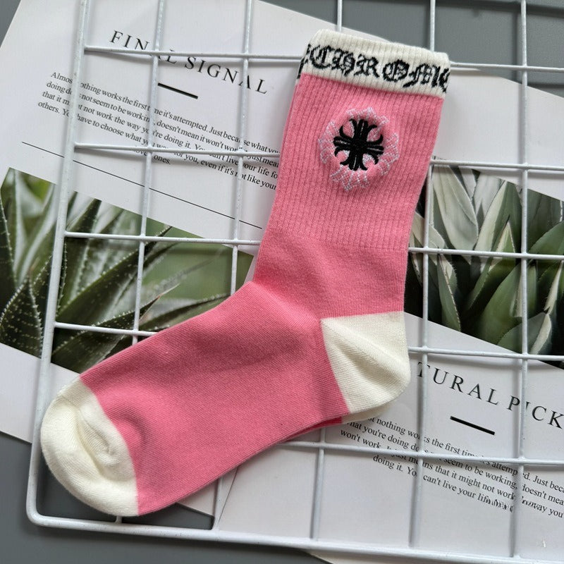 Chrome Hearts Socks Medium Tall Striped Letter Red Lip Embroidery