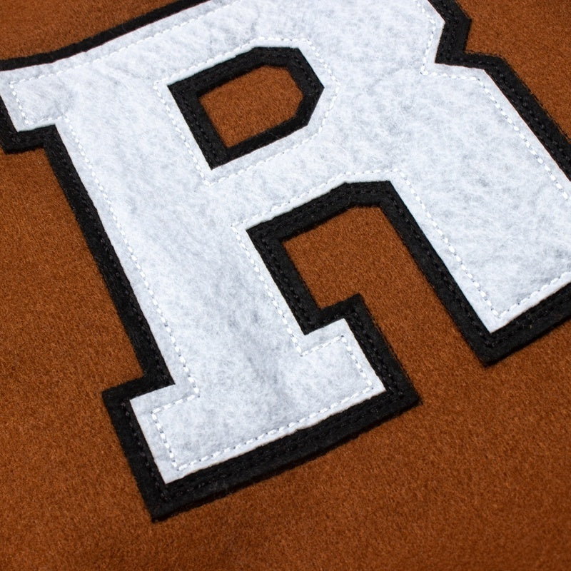 American-style baseball jacket Revenge Varsity Padded Jacket with Skull Embroidery and Leather Sleeves