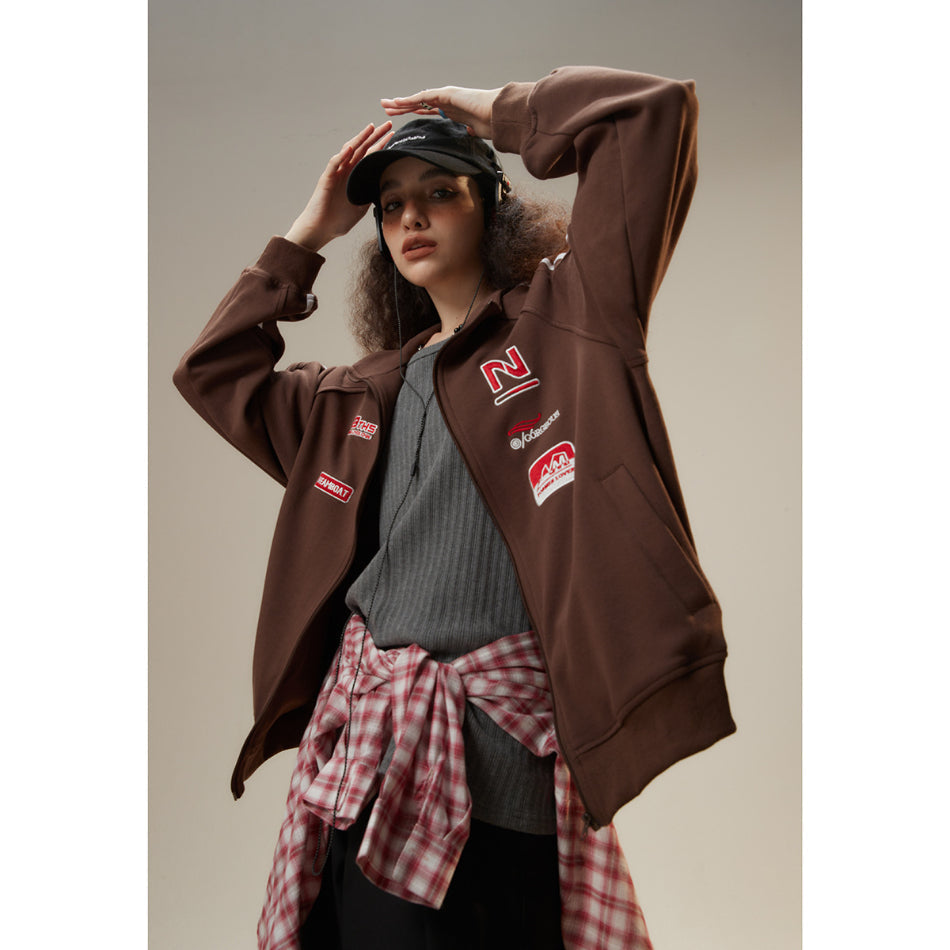 Unisex Jacket Vintage Sports Loose Stand Collar Jacket